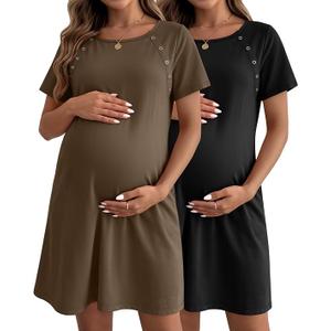 Huukeay 2 Pack Labor and Delivery Hospital Gown Women Nursing Birthing Maternity Dress 3 In1 Breastfeeding Buttons Pjs Robe(Black, Coffee,Large)