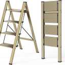 WOA WOA 4 Step Ladder, Foldable Step Stool, Aluminum Lightweight Ladder for Home Kitchen Closet, Anti-Slip Pedals, Ease of Folding, Portable, 300lbs Capacity - Gold