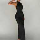 SISKIN Sexy Backless Bodycon Long Elegant Evening Dress Sexy Birthday Dresses for Women Halter Neck Pearl Dress (Black, S)