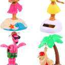 4 Pack Hawaii Girl Solar Powered Dancing Toys Flapping Wings Flamingo Car Shaking Head Dancer Doll Hawaii Toy Swing Figurines Car Windowsill Decor for Car Dashboard Toys Gift Office Desk Decor (Type5)