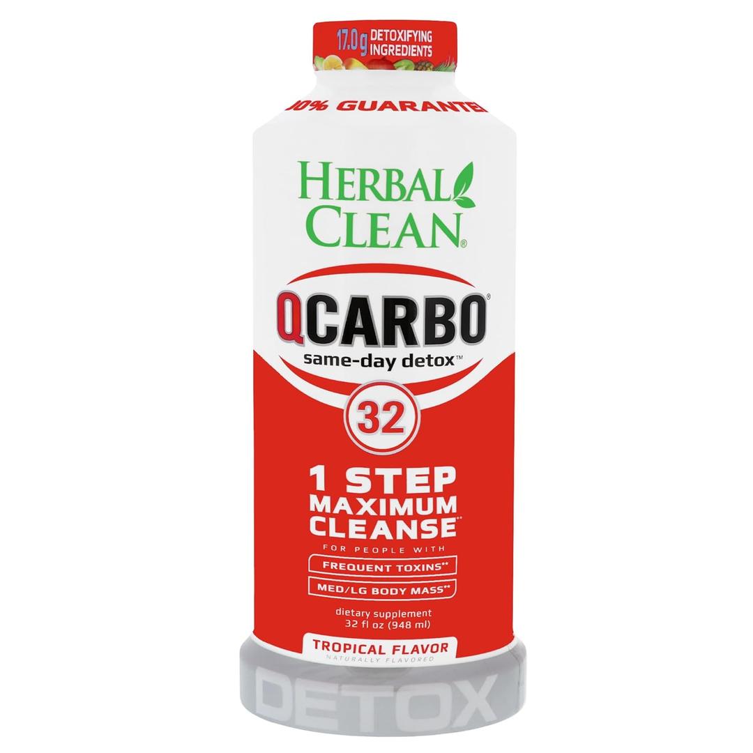 Herbal Clean - QCarbo32 Same-Day Detox Drink, Tropical Fruit Flavor (32 fl oz)