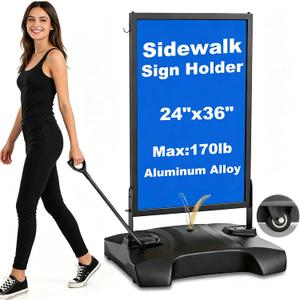 Wind Resistant Sign Holder Stand,Outdoor Sidewalk Sign Stand with 4 Wheels