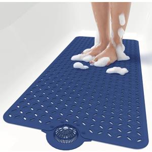 OTHWAY Bath Mat for Tub Non Slip: 39" X 17" Long Bathtub Mat with Hair CatcherBig Drain Holes Shower Mats for Inside ShowerMachine Washable (Navy Blue)