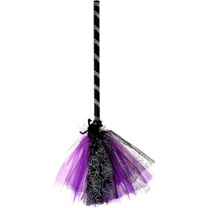 Halloween Witch Broom Plastic Witch Broomstick with Detachable Handle, Halloween Cosplay Costume Props, Halloween Masquerade Dress Up Costume Decoration, Witch Flying Broomstick (Purple)