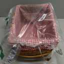 Wickerwise Small Rectangular Woodchip Picnic Baskets with Double Folding Handles, Natural Hand-Woven Basket Lined with Gingham Red and White Lining Great for Gifts