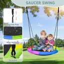 2-in-1 Swing Set for Backyard for Kids, with 1 Saucer Swing, 1 Belt Swing, 440lbs Metal Swing Set for Toddler, Heavy-Duty Swing Stand w/8 Ground Stakes, Outdoor Swingset for Kids Adults (Blue)