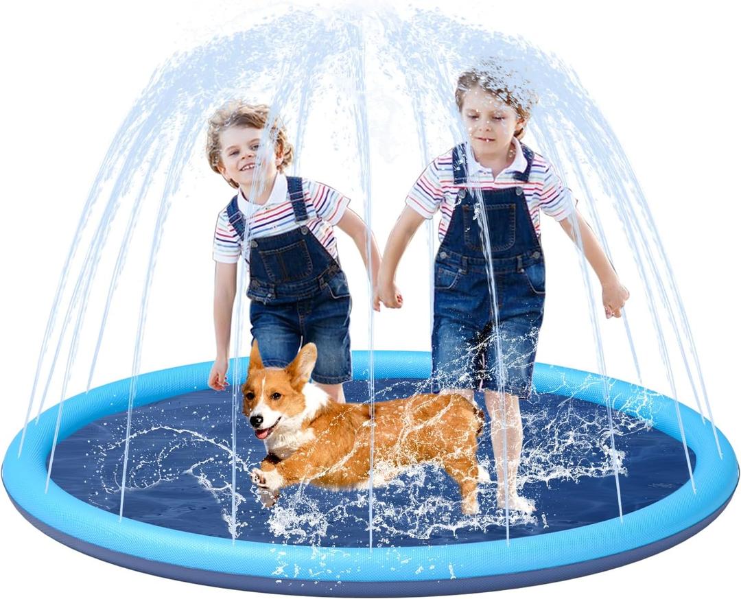 YSJILIDE Non-Slip Large Sprinkler Splash Play Mat,Splash Pad for Kids and Dog (Blue, XL-68)