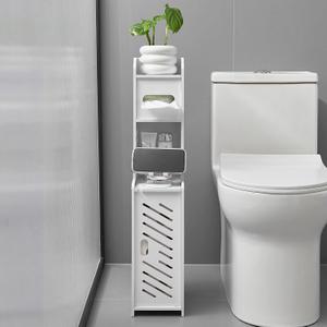 Doxo White Toilet Paper Holder Stand, Large Capacity Slim Bathroom Storage Cabinet and Organizers for Small Space, Beside Toilet Storage Cabinet (White)