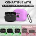 for JBL Vibe Beam/JBL Vibe Beam 2/ JBL Vibe 200TWS Case Cover, Silicone Scratch Resistant Logo Visible Cover Compatible with JBL Vibe 200TWS & Beam & Beam 2 Charging Case with Carabiner-Purple