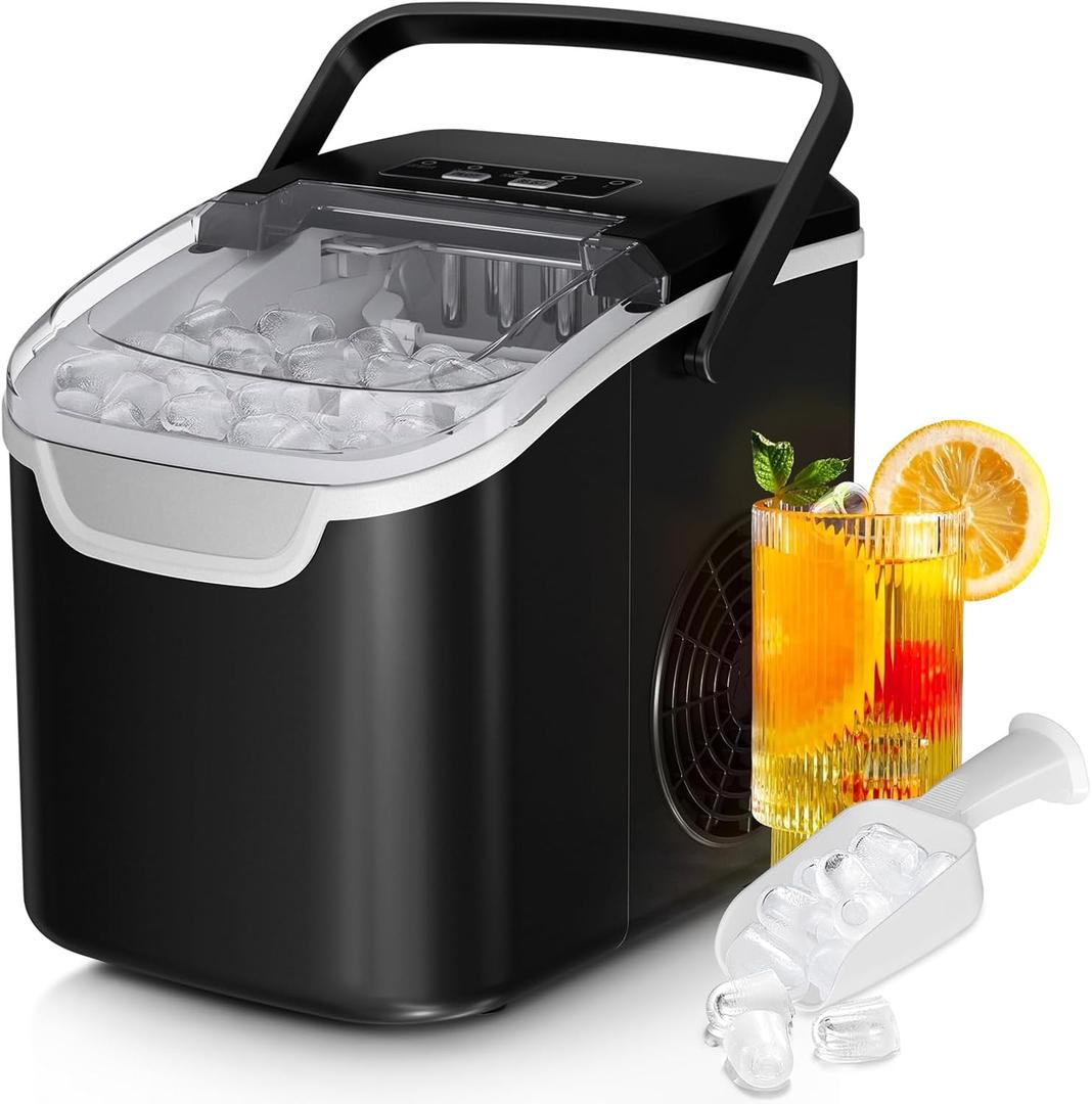 Countertop Ice Maker Machine, 8 Ice Cubes in 6 mins, 26lb/Day Ice with 2 Sizes- Portable Mini, Energy Saving & Basket/Scoop for Home/Party/Travel/Camping/Bar,Black