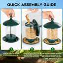 Gbekery Metal Bird Feeders for Outdoors Hanging, Weather Resistant Wild Bird Feeder with 360 Degree Feeding Tray, Green