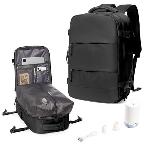 SEAFEW Large Airback Backpack with Vacuum Seal Compression, Vacuum Travel Flight Backpacks with pump, Waterproof Work Backpack Compression bags Casual Daypack with USB Charging Port, Black