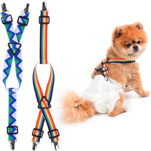 2 Pieces Dog Diaper Suspenders | Adjustable Elasticity Dog Suspenders | Belly Bands Canine Harness | Female Male Puppy Dress & Diaper Keeper | for Small Medium and Large Dogs (Rainbow, Blue, XL)