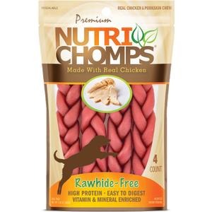 NutriChomps Dog Chews, 6-inch Braids, Easy to Digest, Rawhide-Free Dog Treats, Healthy, 4 Count, Real Chicken flavor