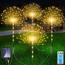 4 Pack Outdoor Solar Decorative Lights with 480 LEDs, Waterproof Solar Firework Lights with 8 Modes, Suitable for Outdoor, Garden, Yard, Pathway and Landscape Decoration (Warm White 04)