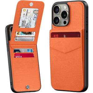Bemal for iPhone 13 Pro Max Wallet Case, Built-in Card Holder, RFID Blocking, PU Leather Kickstand, Magnetic Closure, Durable Shockproof Phone Cover for Women and Men, Orange