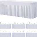 6 Pack Spandex White Tablesloths for 8 Foot Rectangle Tables, Stretchy Table Cloths 8ft Fitted Table Cover Desk Skirt for Parties Weddings Birthday Banquet Baby Shower