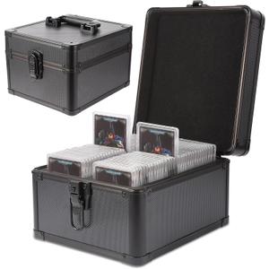 EcoVibe Graded Card Case, Aluminum Alloy Trading Card Storage Box with Carry Handle, Sports Card Case Holders with Dividers, Graded Card Storage Boxes Fits Psa, TCG, Csg, BGS, SGC Slabs, Black