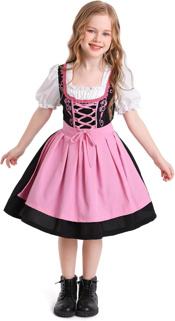 Bavarian Oktoberfest Costume Outfit Girls German Dirndl Beer Costume Dress Halloween German Maid Cosplay Dress Kids (2-4 Years, Pink)
