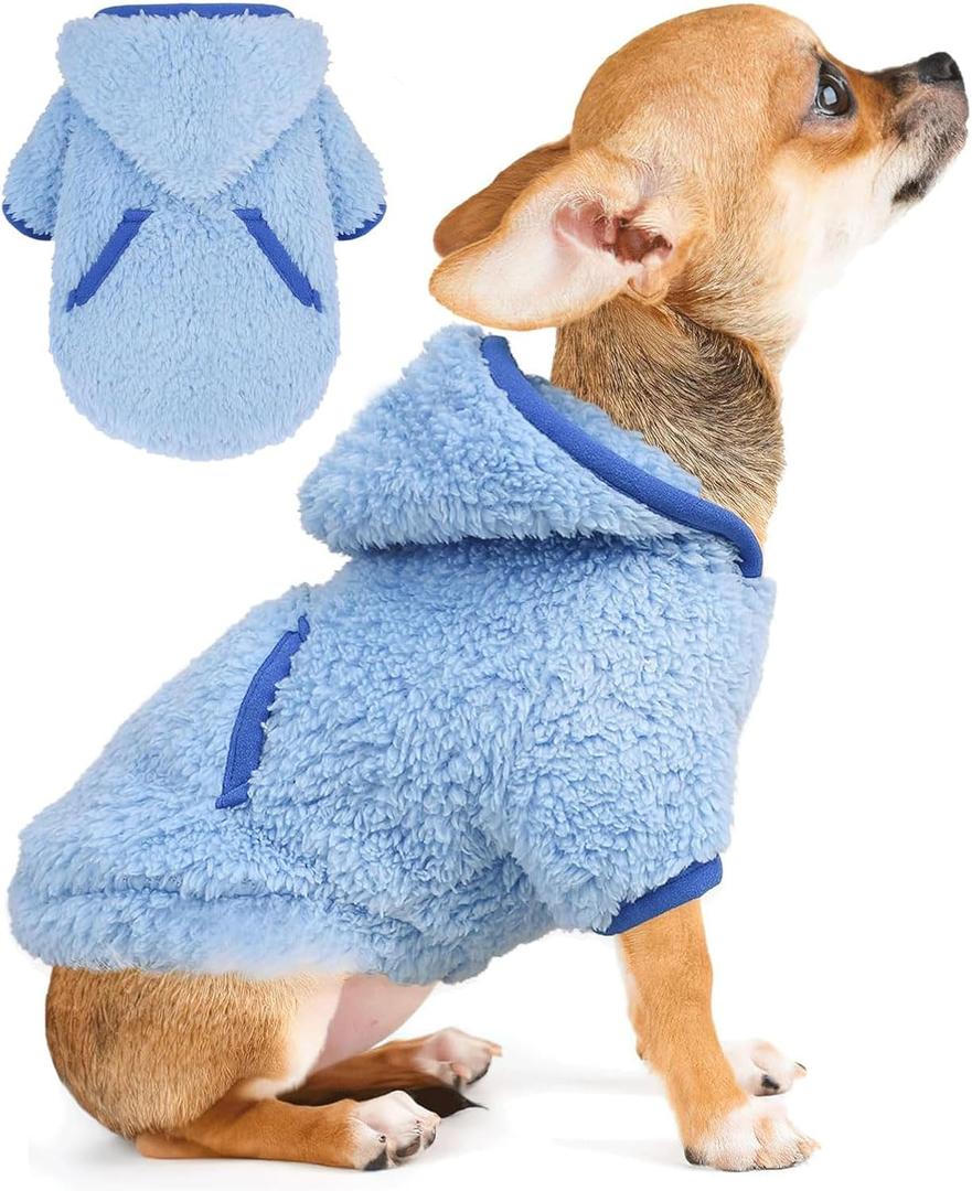 Small Dog Sweater Fleece Hoodie Girl Boy Winter Warm Puppy Clothes Chihuahua Teacup Yorkie Soft Stretchy Tiny Dog Outfits Cat Sweater Pet Clothing, Blue, M (Medium(10-16))