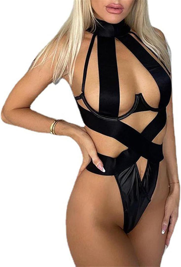 Sexy Lingerie for Women Hollow Out Elastic Harness Lingerie Curvy Sleepwear Naughty Outfits (One Size, Black)