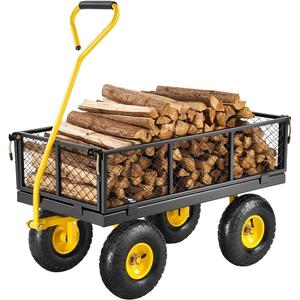 VEVOR 500 Lbs Steel Garden Cart, Heavy Duty Garden Wagon Cart Pullable on Wheels, Metal Yard Utility Wagon Carts with 10" All Terrain Tires, Mesh Removable Sides and 180Rotating Handle