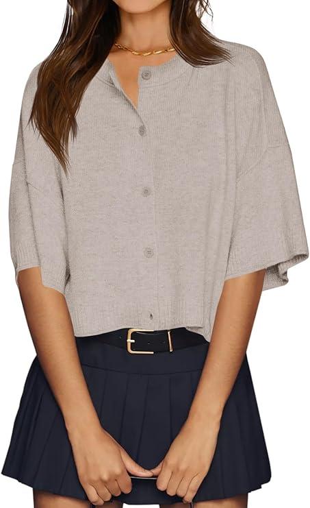 Cicy Bell Short Sleeve Cardigan Khaki Colored, Size Large