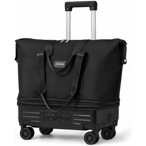 Rolling Duffle Bag with Wheels, Expandable Travel Duffel Bag Carry On Luggage with Detachable Spinner Wheels & Handle, Foldable Weekender Bag Overnight Gym Hospital Bag for Women Men, Black, Large