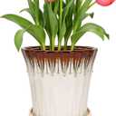 8.3 Inch Ceramic Planters with Drainage Hole and Saucer,Indoor Outdoor Large Flower Pots, Garden Pot for Plant Lovers (Drip White)
