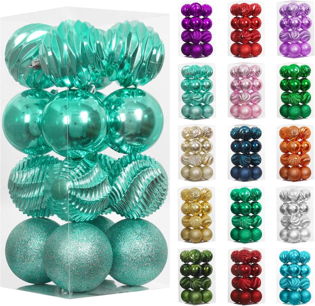 XmasExp Christmas Ball Ornaments (3.15", Mint Green) 16ct Christmas Ball Ornaments Shatterproof Xmas Tree Hanging Balls Decorations Perfect for Holiday Wedding Christmas Decor