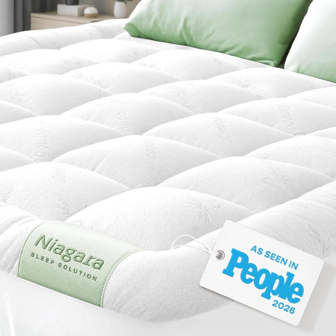 Niagara Sleep Solution Ultra Soft Queen Size Mattress Topper - Viscose Made from Bamboo Pillow Top Mattress Pad for Back Pain Relief - Naturally Cooling for Hot Sleepers, White