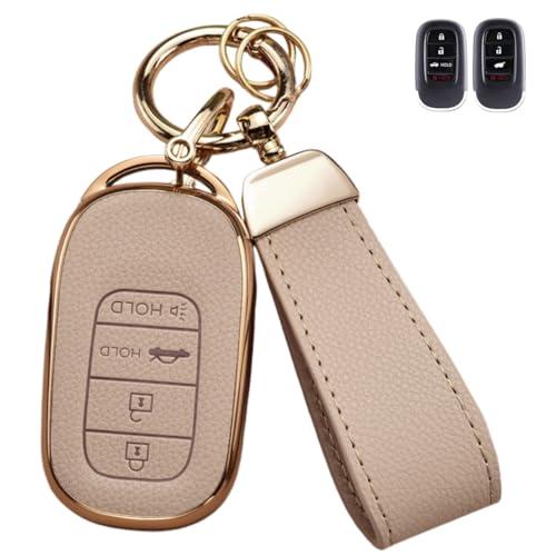 Axtrulix Key Fob Cover for Honda, Upper Leather + Soft TPU Key Cover Case Shell for Honda 2022 2023 2024 2025 Civic Accord HR-V Pilot CR-V, 4/5 Buttons (Pink, 4 Buttons)