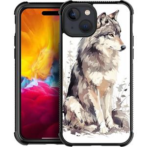 CARLOCA Compatible with iPhone 15 Case, Ink Gray Wolf Pattern for Girl Ultra Protection Shockproof Soft Silicone TPU Non-Slip Back