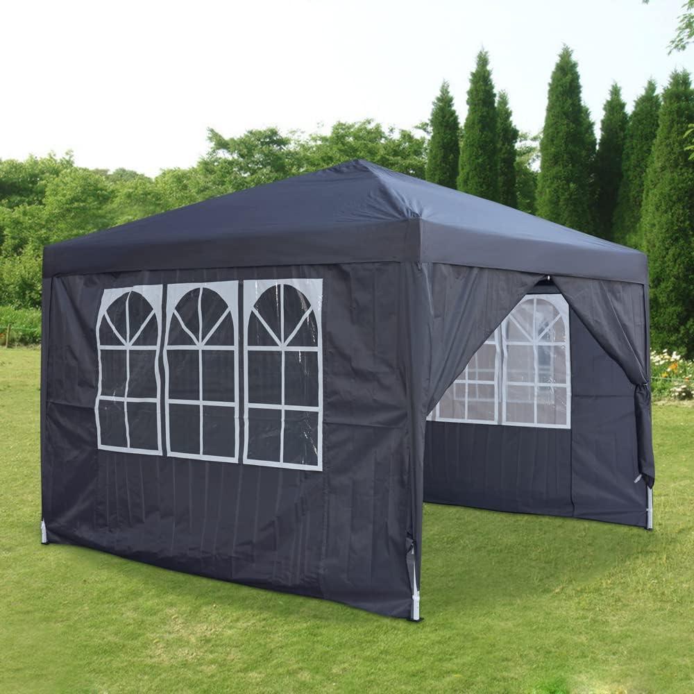 Panana Pop Up Gazebo 10''x10'' Waterproof Outdoor Garden Marquee Awning Party Tent Canopy and Carry Bag 3 X 3m (Grey) (Gray)
