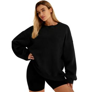 MAGICMK Womens Oversized Sweatshirts Colourful plus Size Fall Long Sleeve Sweaters tops (Black, M)