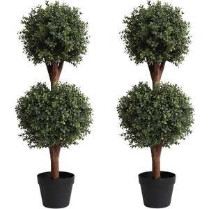 Set of 2 Lifelike 3Ft arfiticial Double Ball Topiary Trees Outdoor Faux Topiary Tree for Out Door Porch Decor
