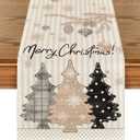 Artoid Mode Stripes Pine Trees Merry Christmas Table Runner, Winter Xmas Holiday Kitchen Dining Table Decoration for Home Party Decor 13x90 Inch (Brown)