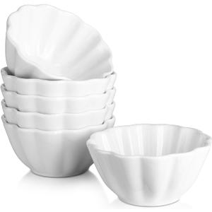 DOWAN Ramekins 4 oz, Creme Brulee Ramekins, Ramiken Oven Safe for Baking, Souffle Dishes Custard Cups, Porcelain Small Dipping Sauces Charcuterie Dessert Bowls, Ceramic Pudding Cups, Set of 6, Soft White