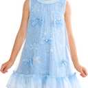 Girl Tulle Dress Toddler Girl Sequin Birthday Party Dress A-Line Kid Sleeveless Casual Dress 6-7 (Blue)
