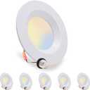Energetic 5/6 Inch 5CCT LED Recessed Light, 2700K-6500K Selectable Downlight, Can Lights with Baffle Trim, CRI 90, Wet Rated, E26 Base, 10.5W=85W, Dimmable, Simple Retrofit Installation, ETL, 6 Pack