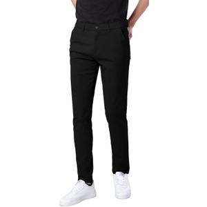 Plaid&Plain Men's Skinny Stretchy Khaki Pants Colored Pants Slim Fit Slacks Tapered Trousers, Size 32W x 30L (Black)