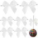 AIMUDI White Satin Bows 2" Satin Bow for Gift Wrapping Small Bows with Twist Ties Premade Ribbon Bow for Crafts Cake Pop Treat Bags Wedding Bridal Shower Birthday Party Decoration, 50 PCs