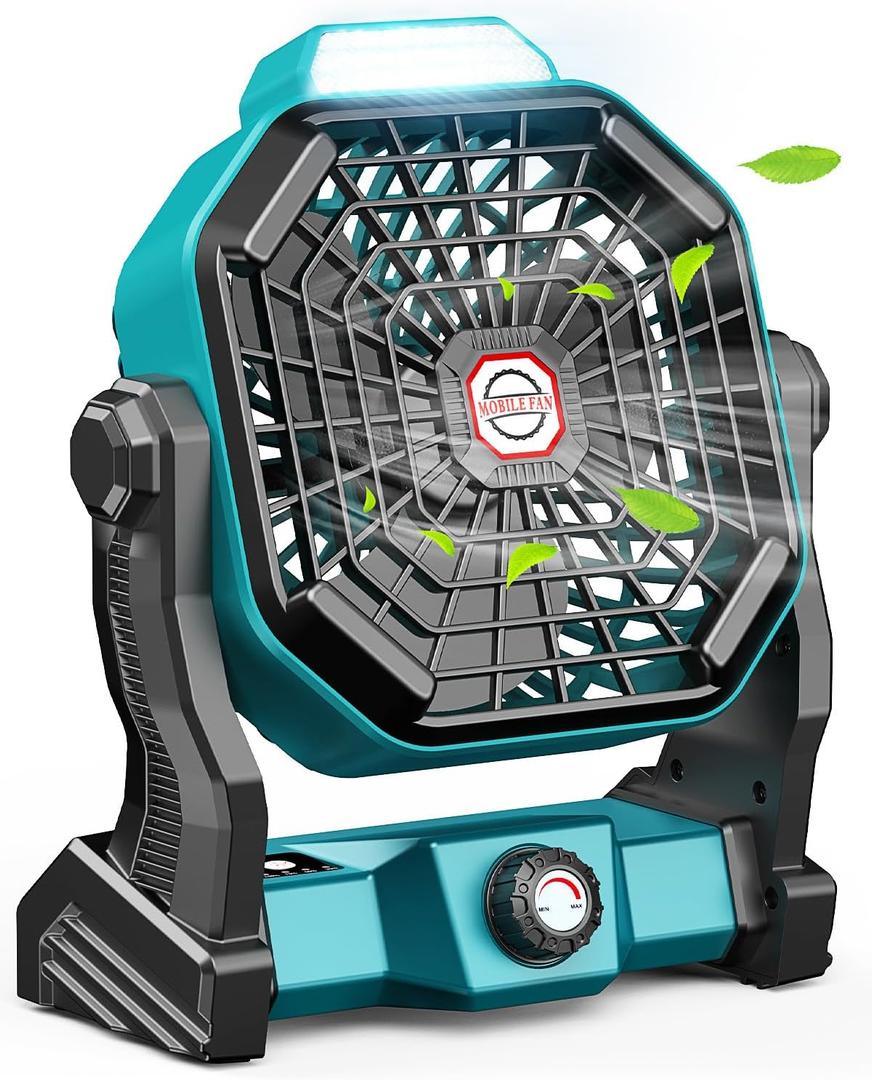 JINLICTE Portable Camping Fan, Rechargeable Battery Powered Tent Fans for Camp Hanging, [13-60Hrs Runtime], 9 Inch, Stepless Speed, Powerful&Quiet, for Picnic, Barbecue, Fishing, Travel, Home, Tent (Blue)