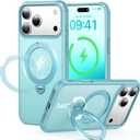 360 Spin Magnetic Stand (Pro-Version) for iPhone 17 Pro Max Case (Compatible with MagSafe) [Military Drop Protection] Matte Translucent Shockproof Protective Phone Case 6.9'', Lake Blue