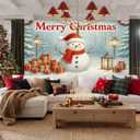 Christmas Garage Door Cover 13x6ft Snowman Banner Red Scarf Gift Boxes Winter Snow Scene Holiday Backdrop Street Lantern Festive Porch Decoration Outdoor Indoor Seasonal Wall Display