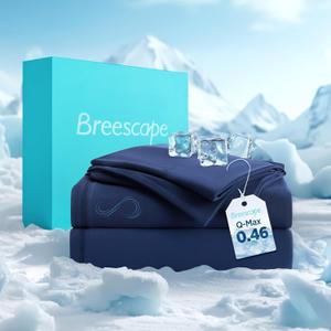 Breescape Cooling Sheet Set Queen Size - BlendTek Dry & Cool Technology for Hot Sleepers and Night Sweats, Q-Max>0.46 Tech, Deep Pocket Up to 18", 360 Elastic Band, Twilight Blue