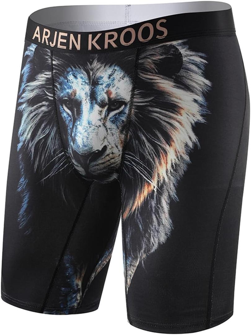 Arjen Kroos Men's Compression Shorts Athletic Workout Running Performance Underwear Long Boxer Briefs (XX-Large, Lion)