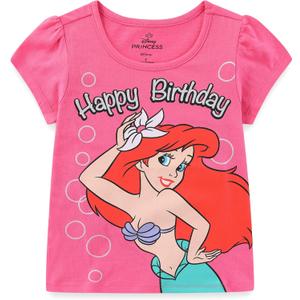 Disney Princess Lilo & Stitch Snow White Moana Minnie Mouse Birthday Girls Short Sleeve T-Shirt for Toddler and Big Kids (Pink)