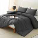 CozyLux Queen Comforter Set Dark Grey, 3 Pieces Solid Comforters Queen Size Breathable Quilted Bedding Sets, Dark Gray Luxury Soft Lightweight Bed Set with Down Alternative Comforter and 2 Pillowcases
