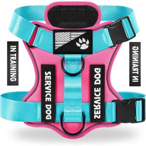 Demigreat Service Dog Harness, Reflective Dog Vest Harness with 5 PCS Patches, Adjustable Soft Oxford Pet Harness, Inner Layer Mesh, Easy to Control for Small Medium Large Dogs (Small (Pack of 1), Rose Blue)